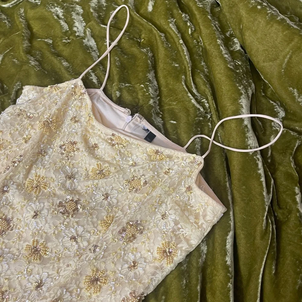 Topshop yellow sequin beaded embroidered sparkle strappy shift dress winx - Picture 13 of 14